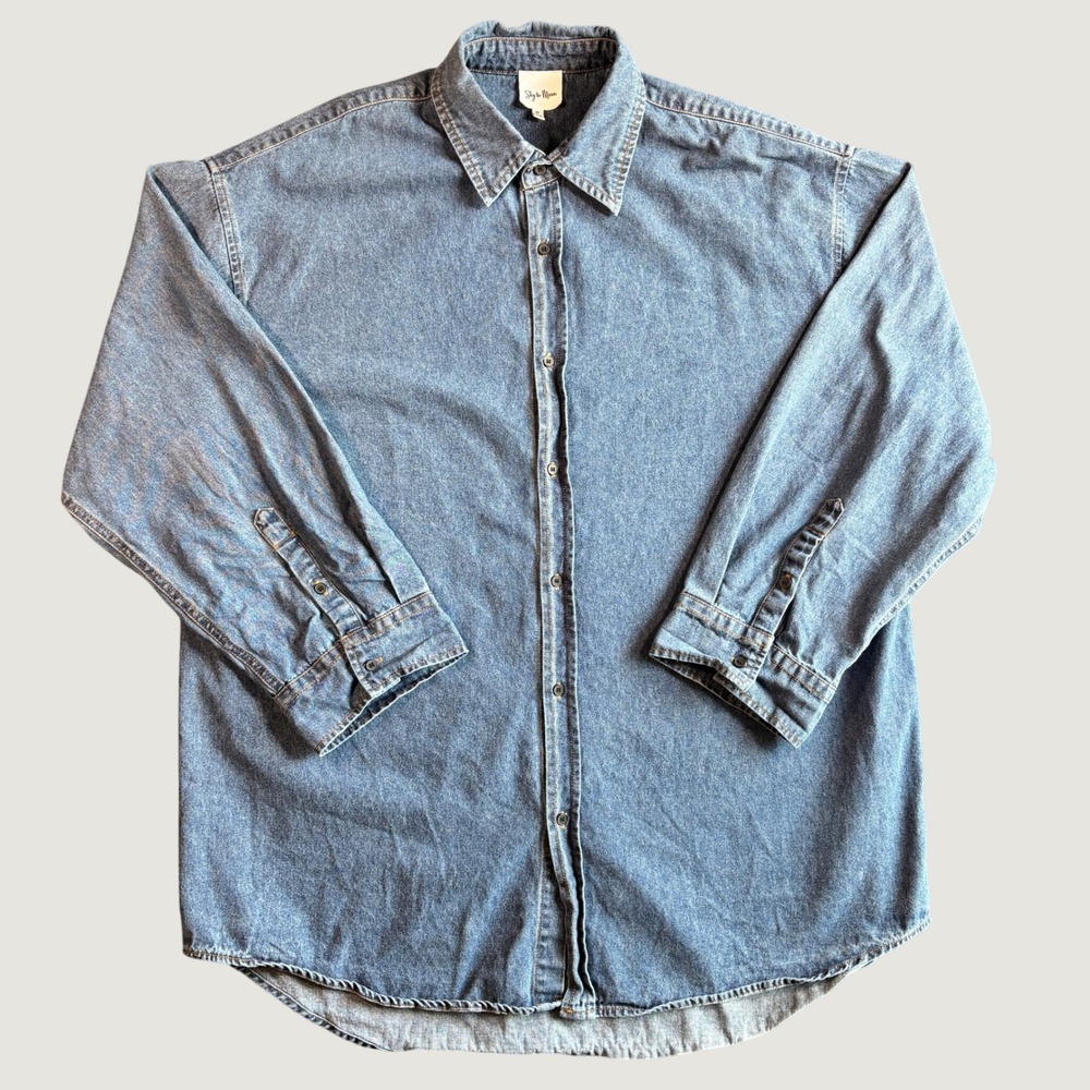 Sky to Moon Denim Blouse M Blue Cotton Oversized Button Down Longline Lagenlook